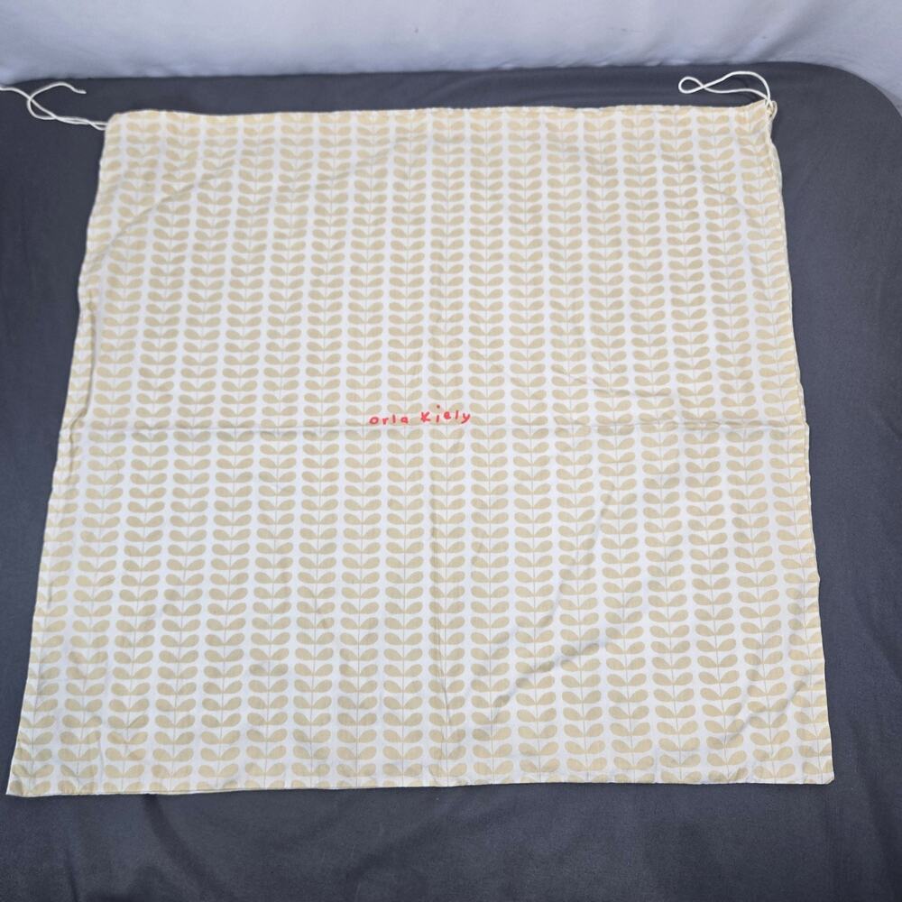 Orla Kiely Stem Print Cotton Drawstring Dust Bag Cream Yellow Large 22x23